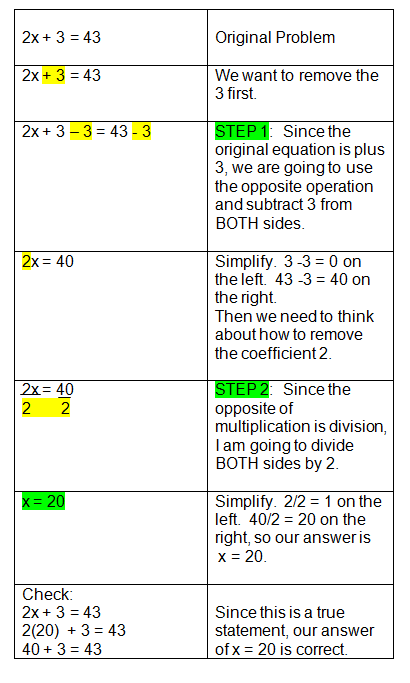 Algebra Equations - Two Step Equations