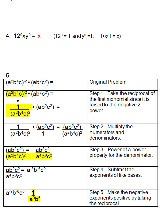 Negative Exponents and Zero Exponents